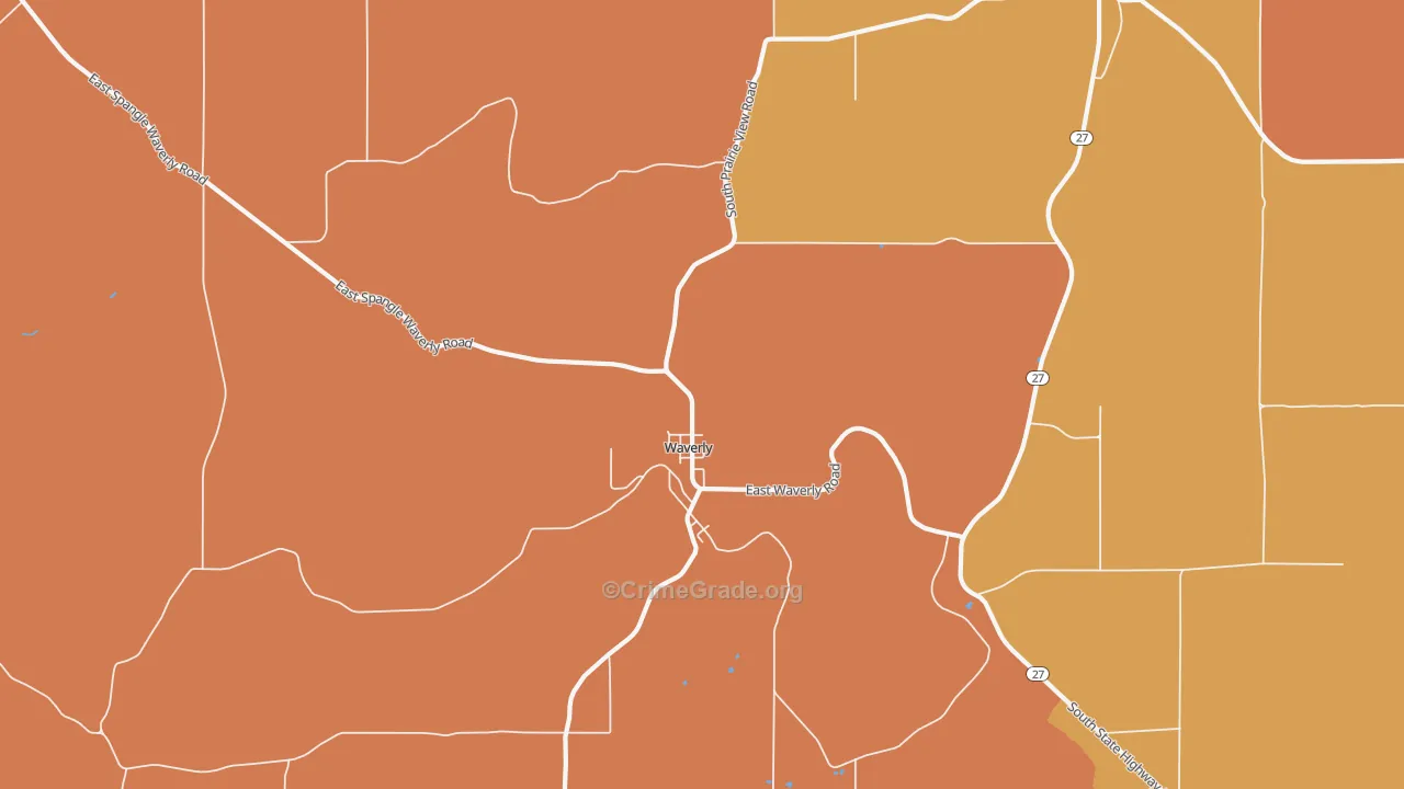 Waverly, WA Map of Robbery Rates