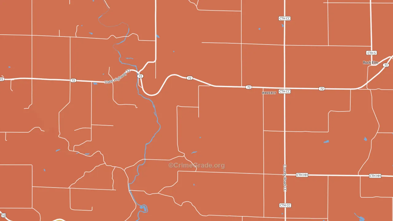 Waverly, WI Map of Robbery Rates