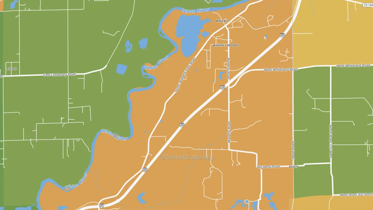 Waverly Woods, IN Map of Robbery Rates