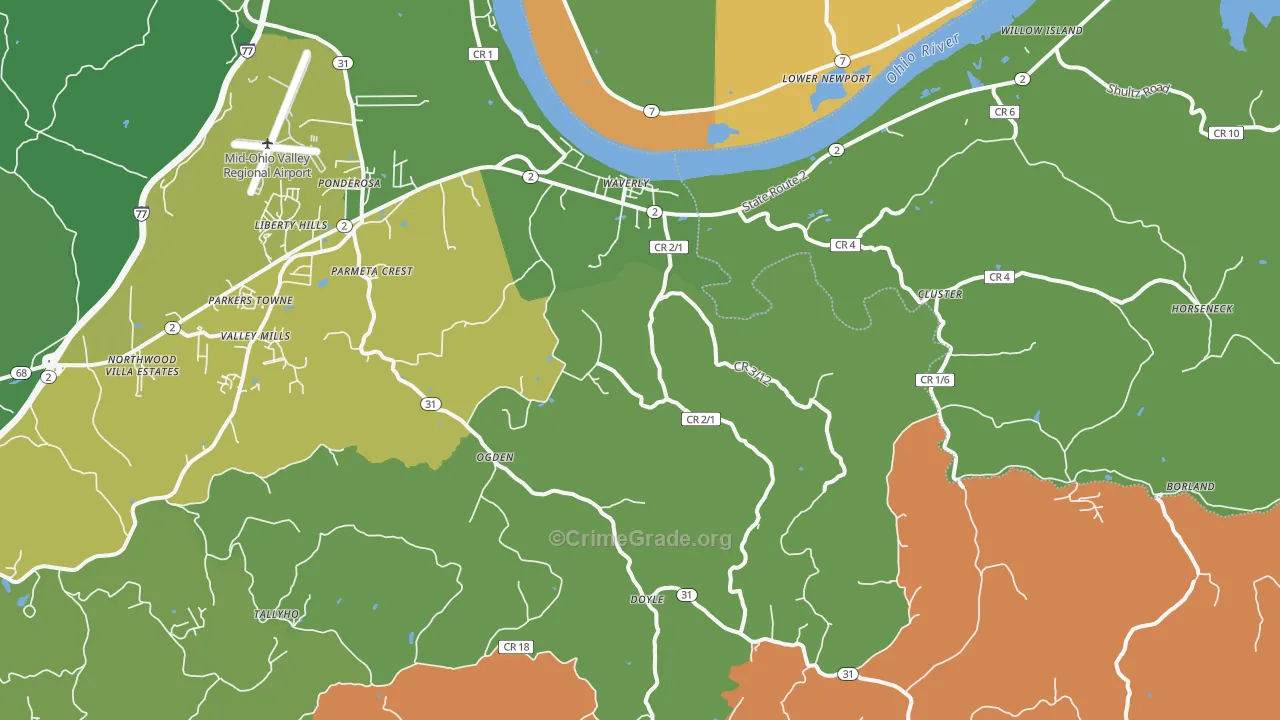 Waverly, WV Map of Robbery Rates