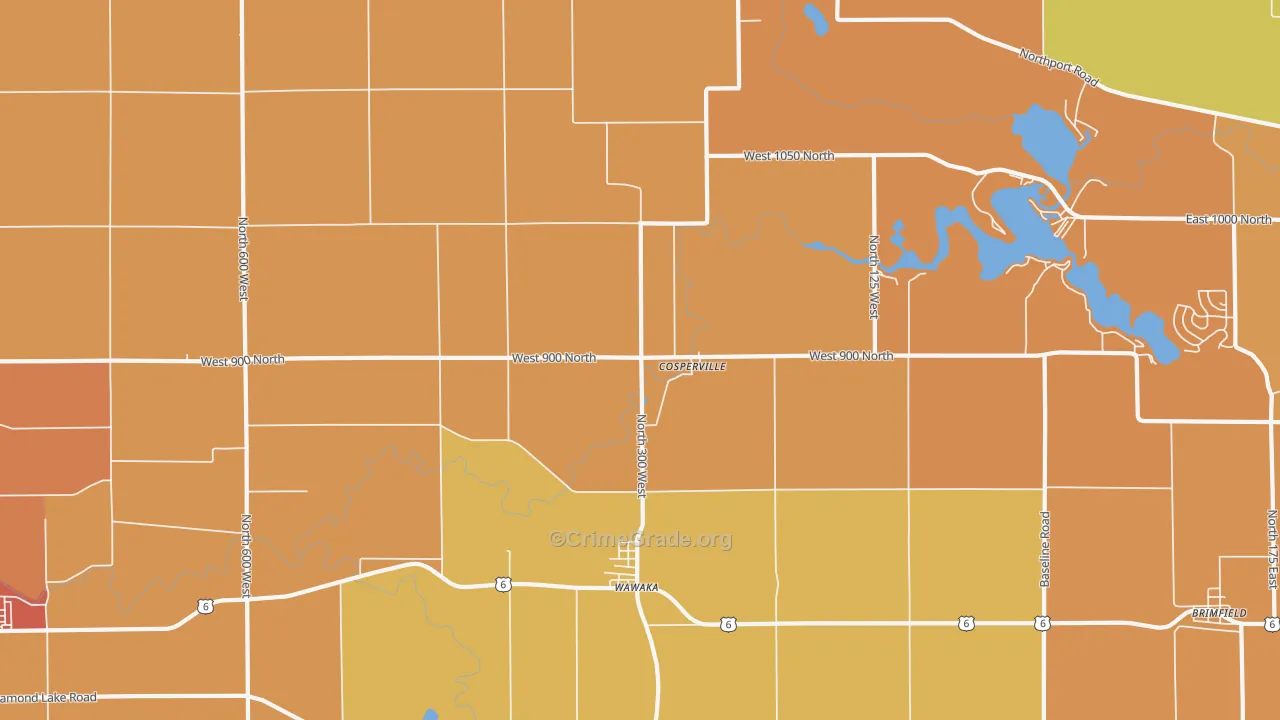 Wawaka, IN Map of Robbery Rates
