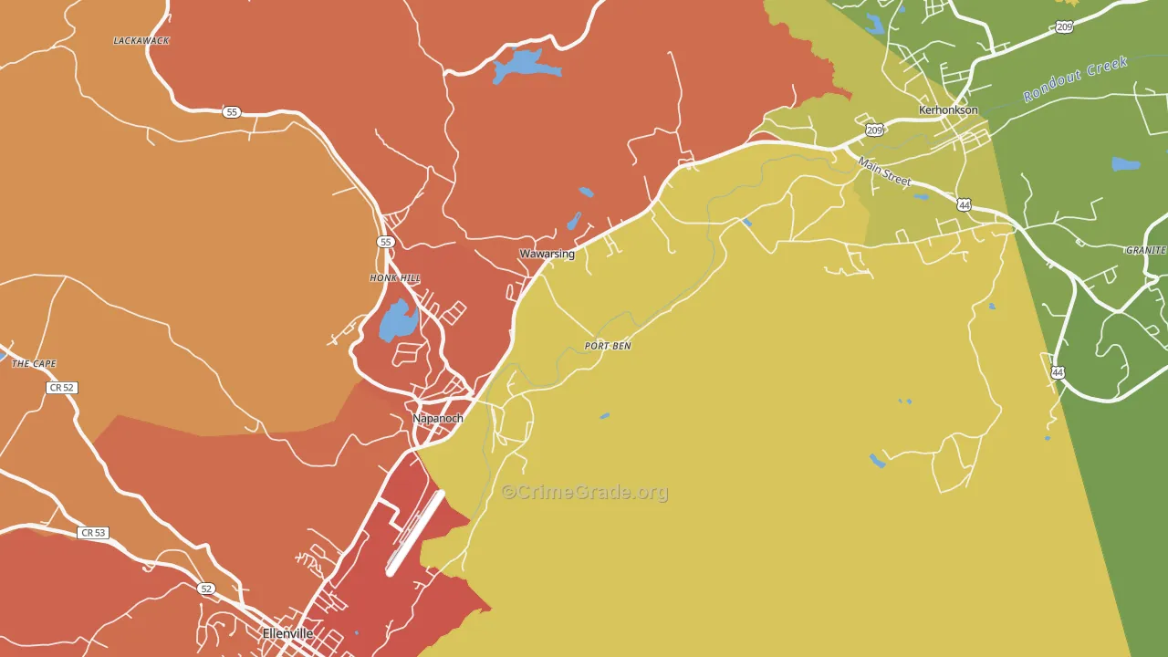 Wawarsing, NY Map of Robbery Rates