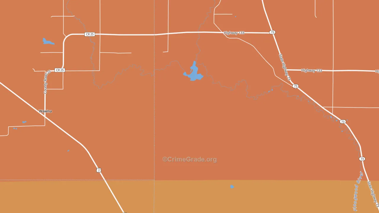 Wawina, MN Map of Robbery Rates