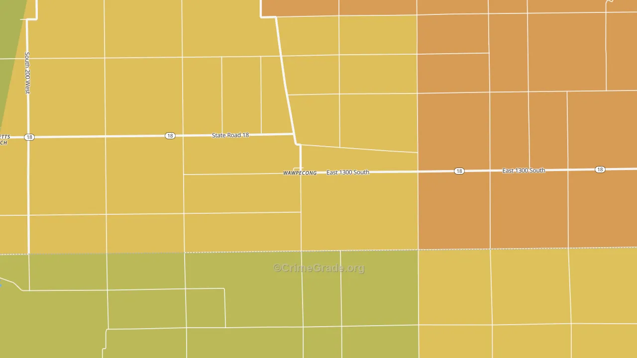 Wawpecong, IN Map of Robbery Rates