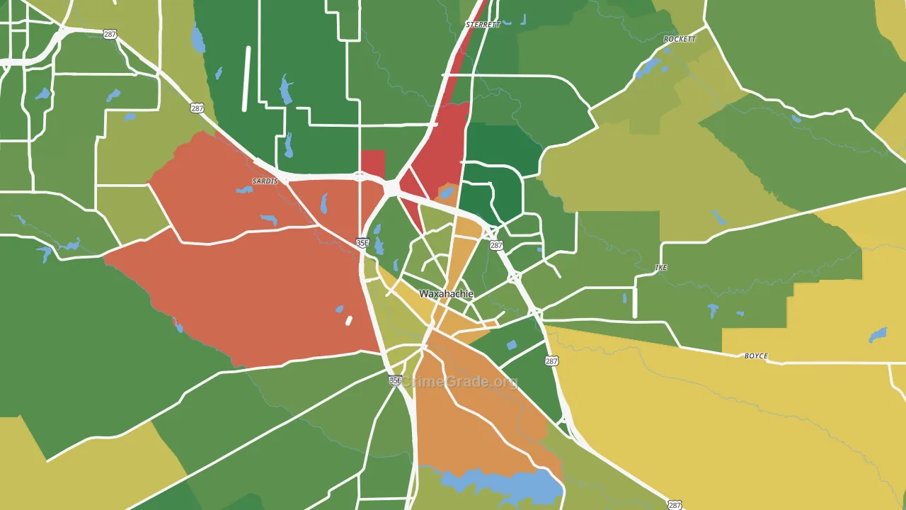Waxahachie, TX Map of Robbery Rates