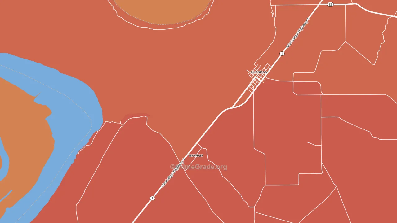 Waxhaw, MS Map of Robbery Rates