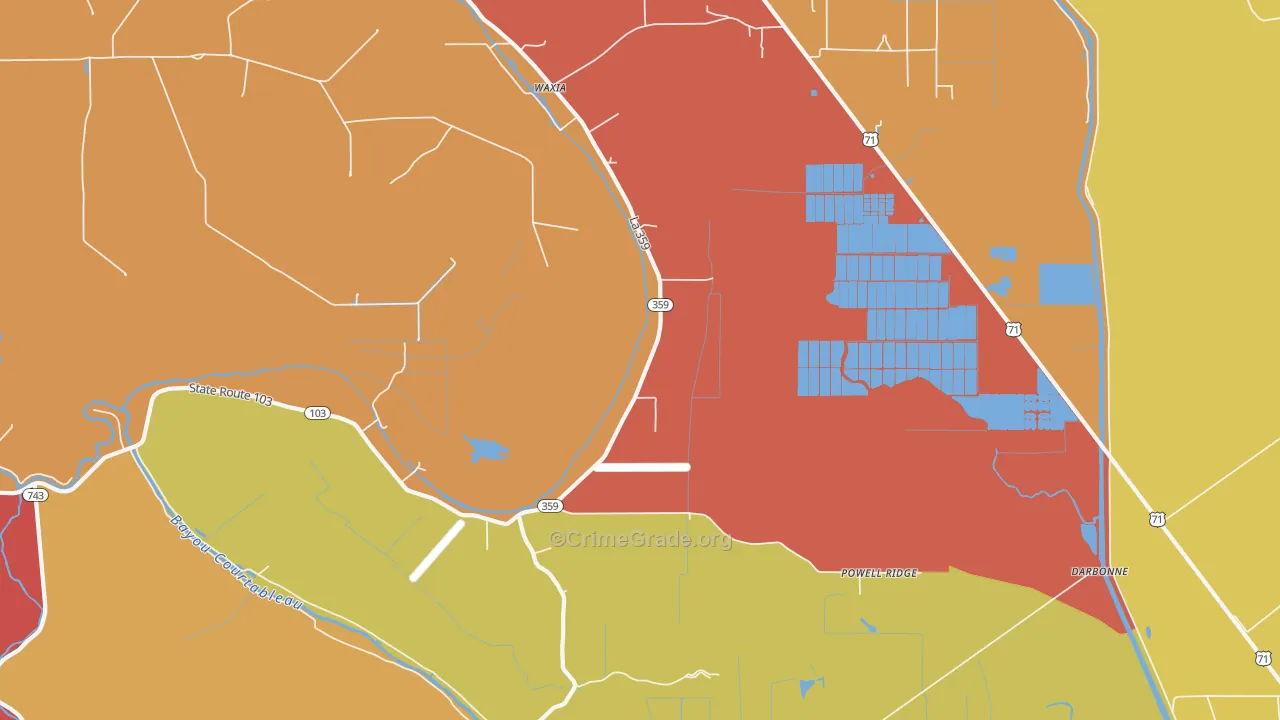 Waxia, LA Map of Robbery Rates