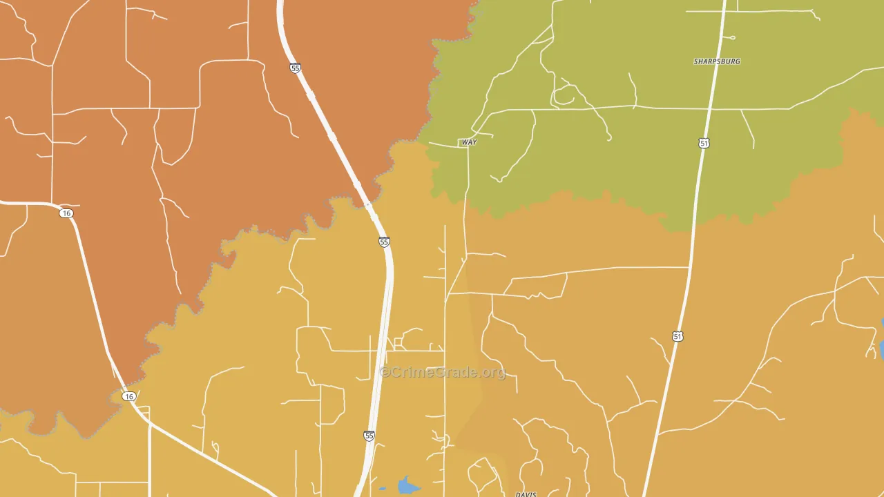Way, MS Map of Robbery Rates