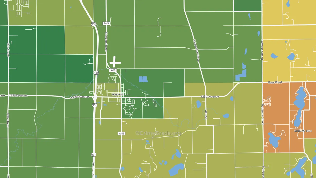 Wayland, MI Map of Robbery Rates