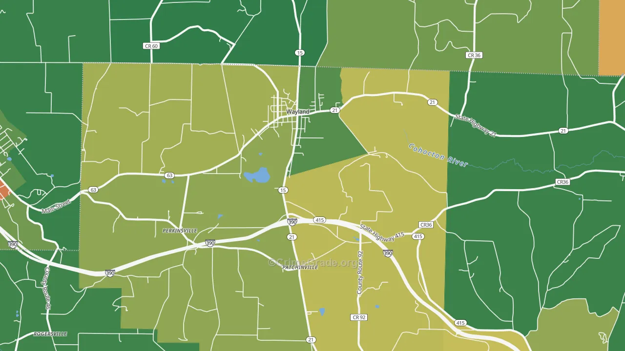 Wayland, NY Map of Robbery Rates