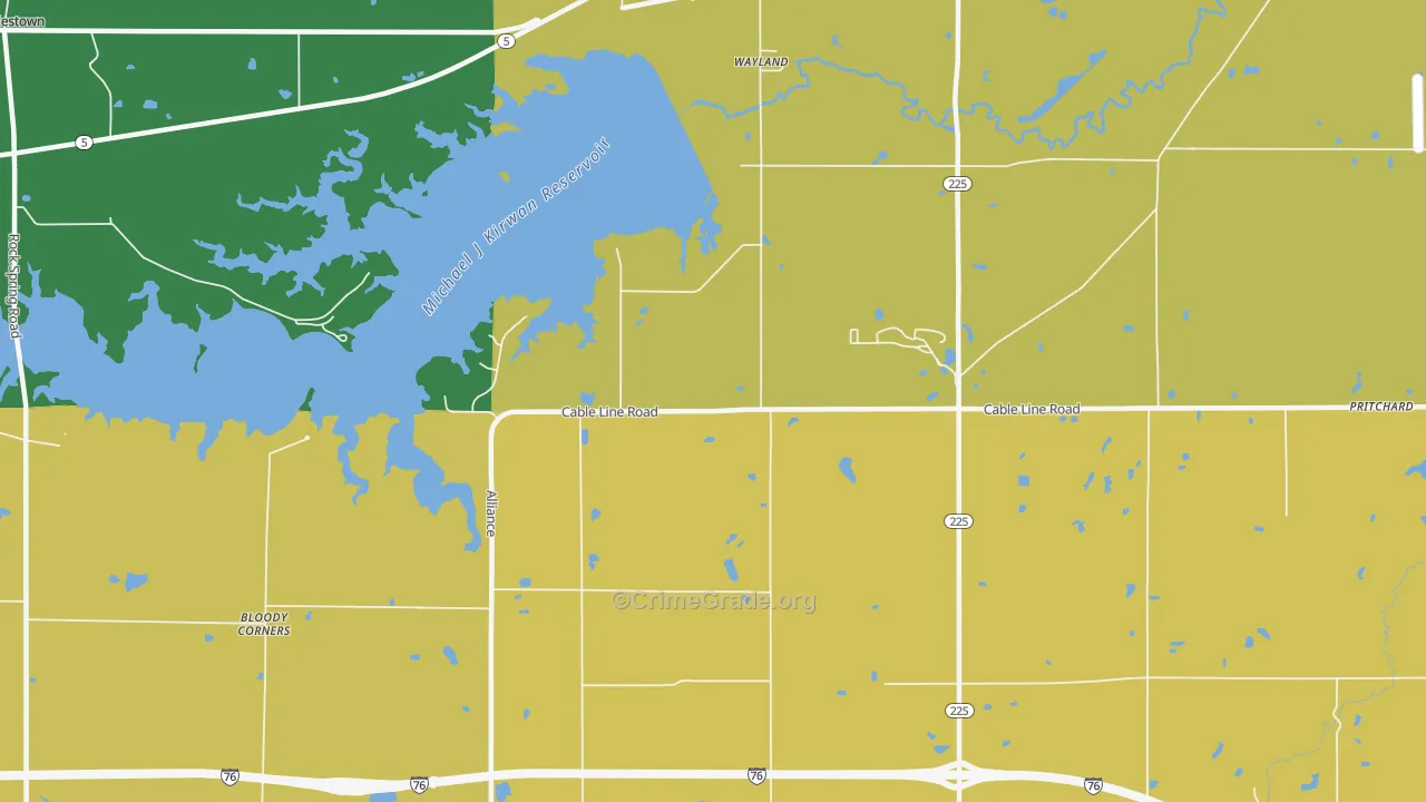 Wayland, OH Map of Robbery Rates