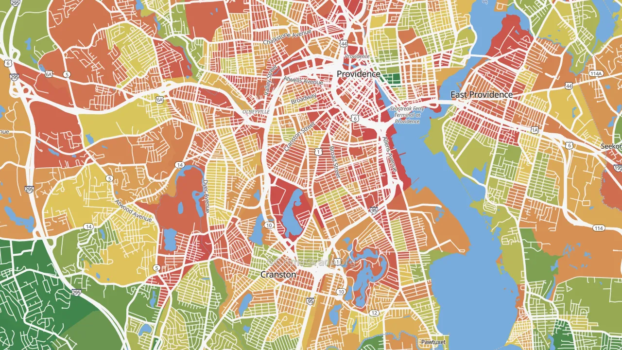 Wayland, Providence, RI Map of Robbery Rates