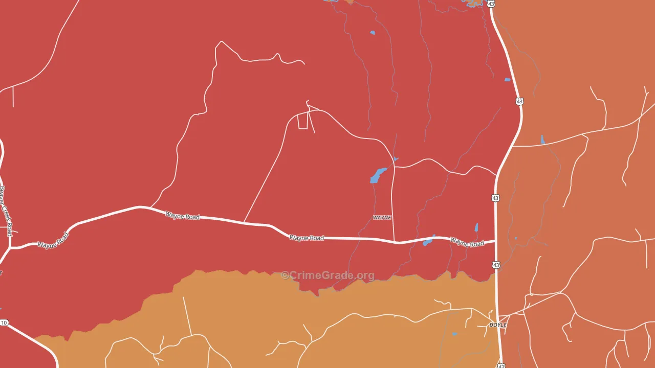 Wayne, AL Map of Robbery Rates