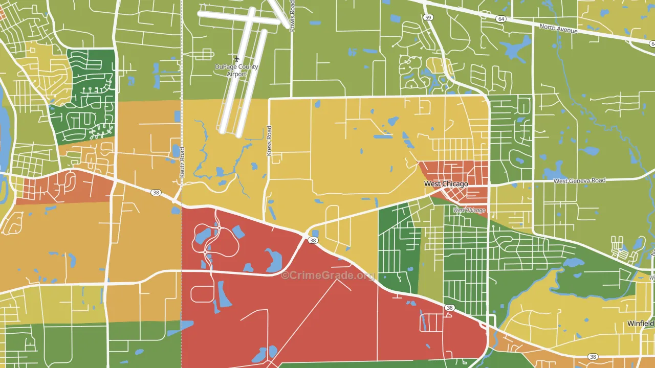 Wayne Center, IL Map of Robbery Rates