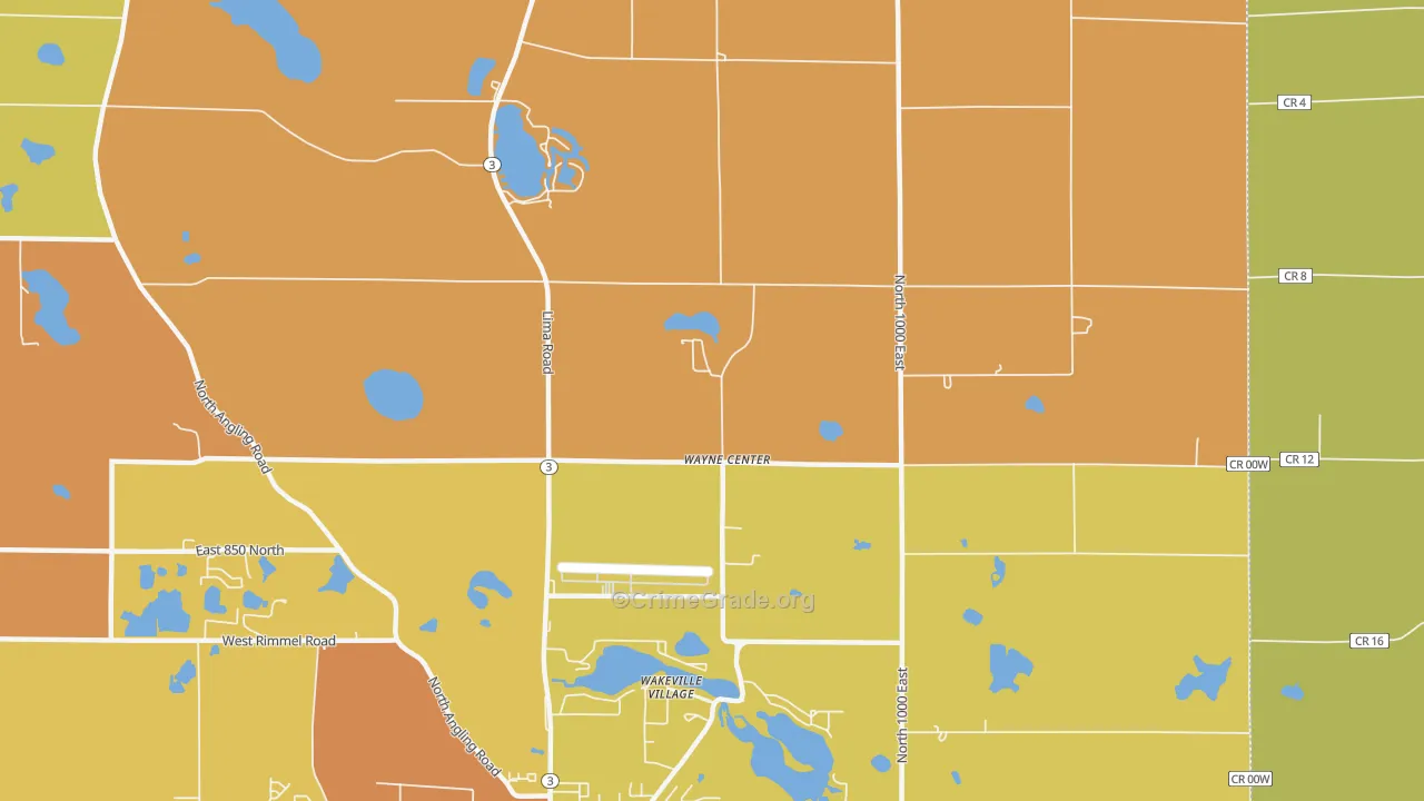 Wayne Center, IN Map of Robbery Rates
