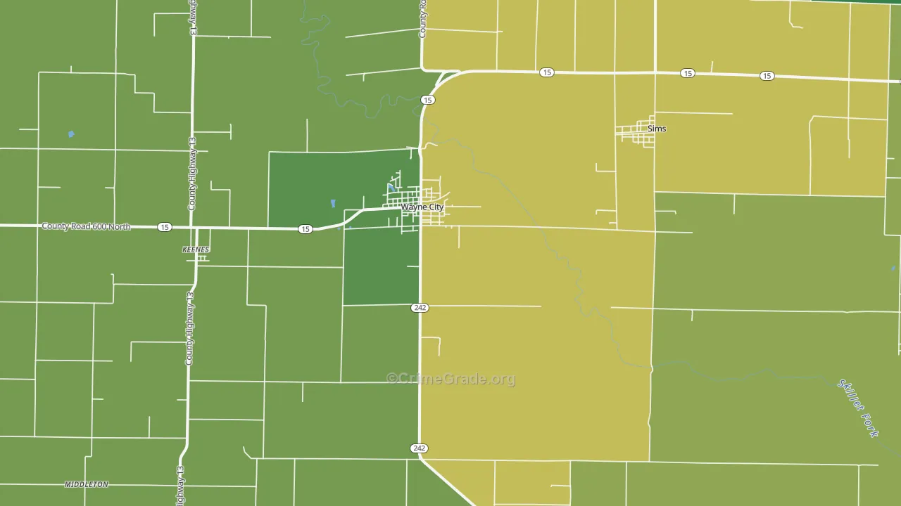 Wayne City, IL Map of Robbery Rates