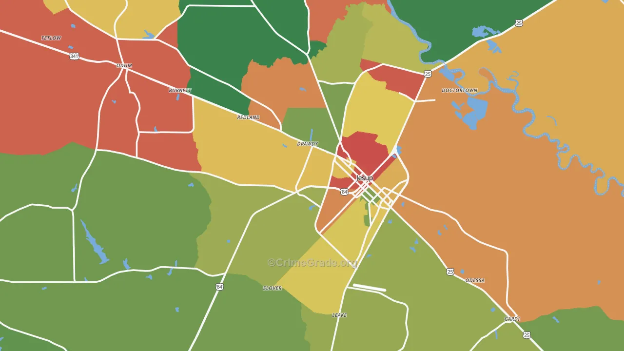 Wayne County, GA Map of Robbery Rates