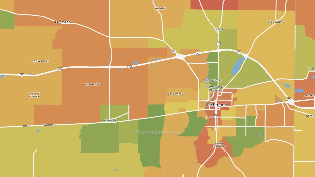 Wayne County, IN Map of Robbery Rates