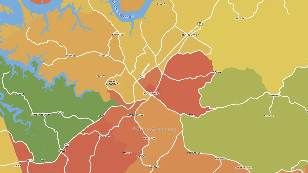 Wayne County, KY Map of Robbery Rates