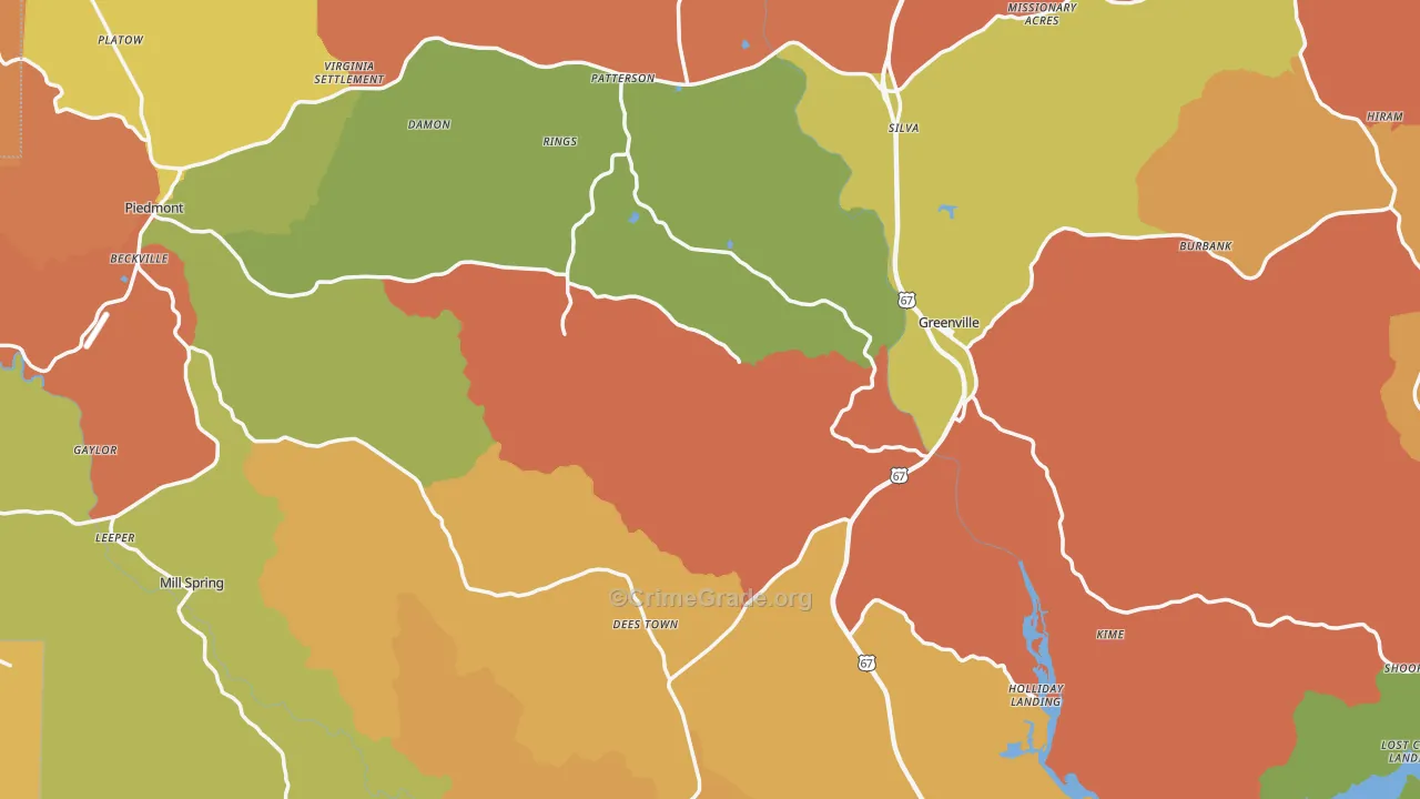 Wayne County, MO Map of Robbery Rates
