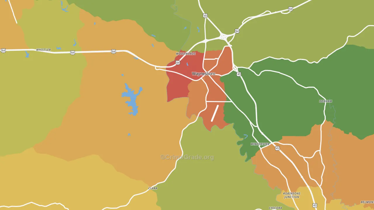 Wayne County, MS Map of Robbery Rates