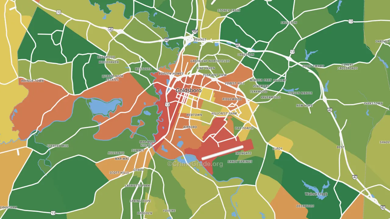 Wayne County, NC Map of Robbery Rates