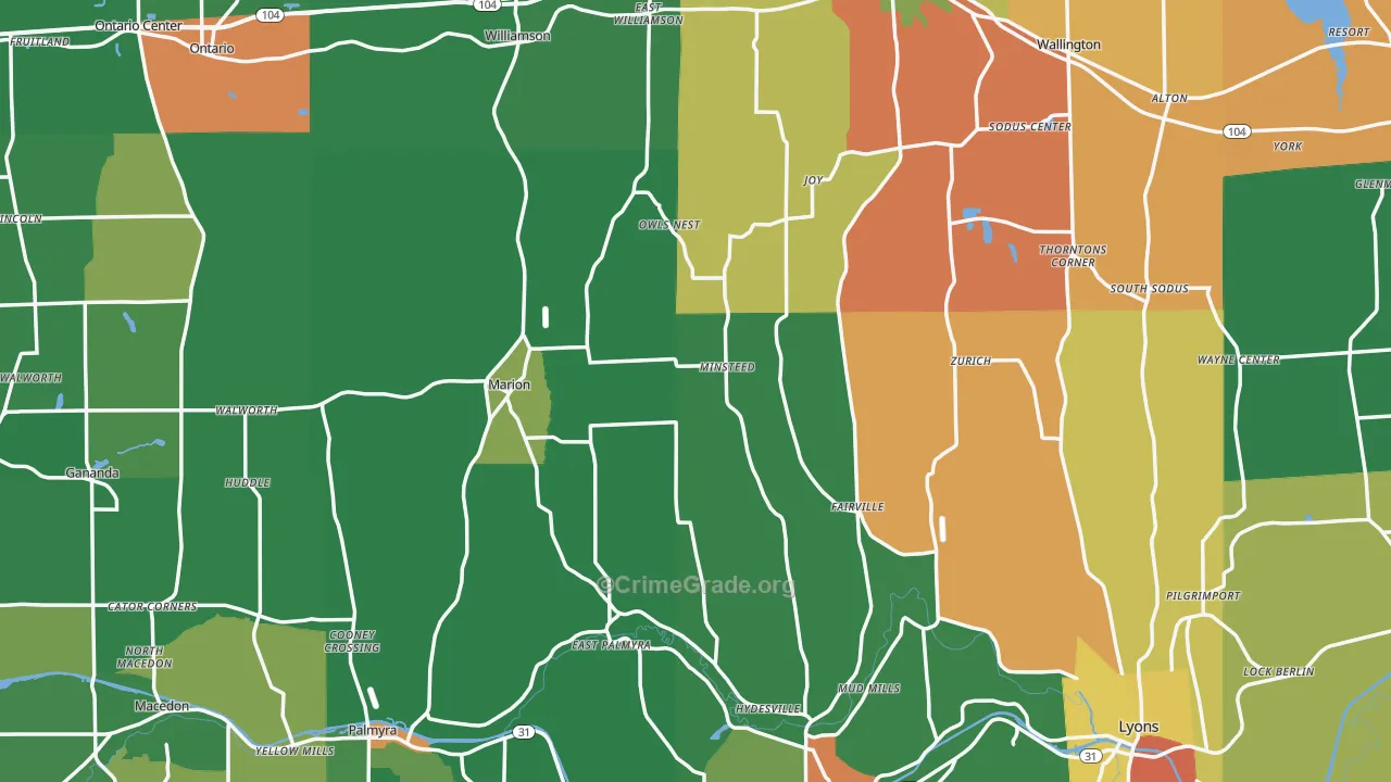 Wayne County, NY Map of Robbery Rates