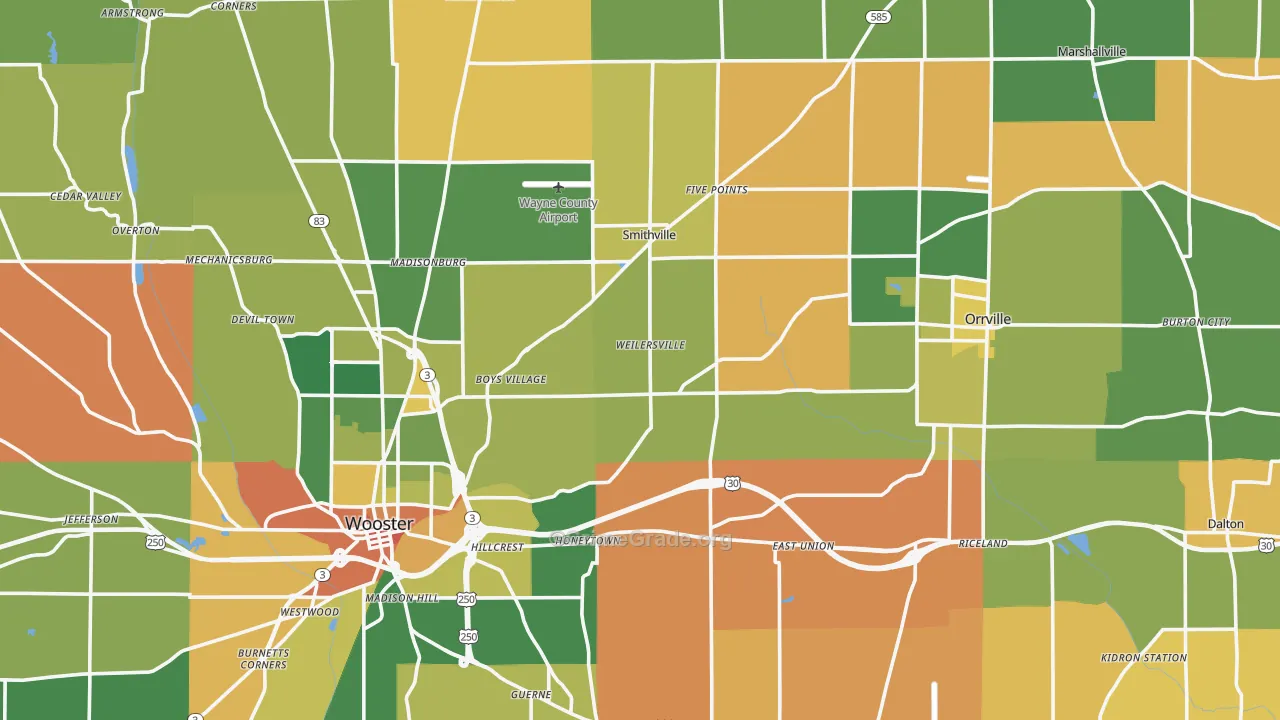Wayne County, OH Map of Robbery Rates