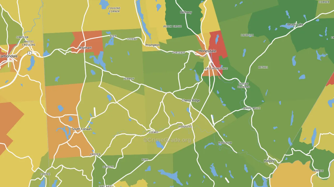 Wayne County, PA Map of Robbery Rates