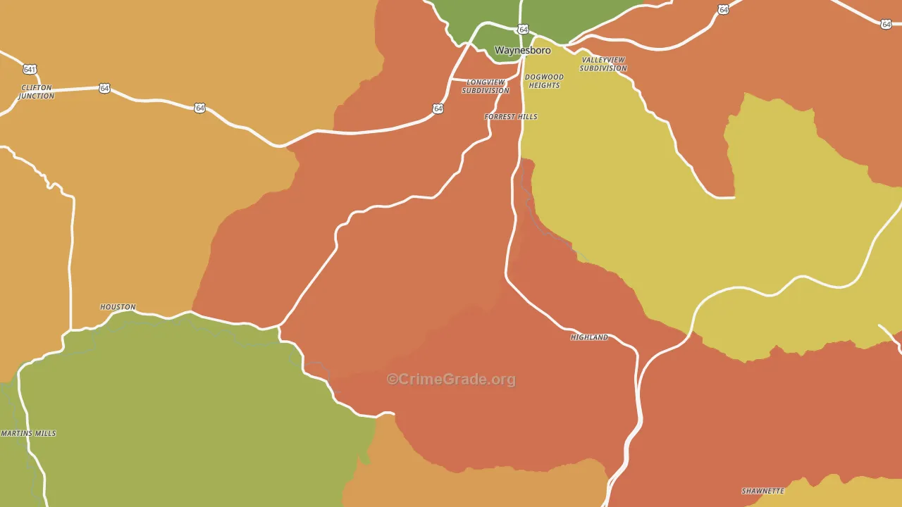 Wayne County, TN Map of Robbery Rates