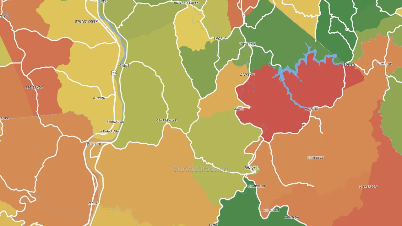 Wayne County, WV Map of Robbery Rates