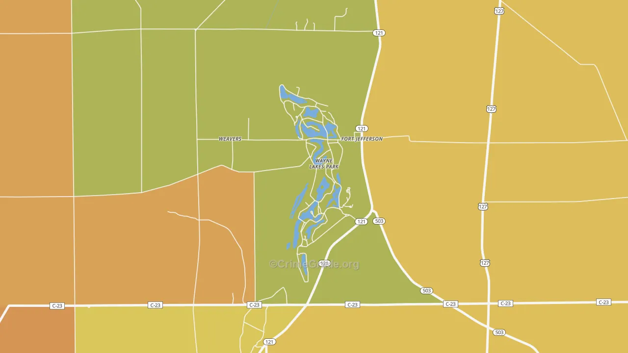 Wayne Lakes, OH Map of Robbery Rates