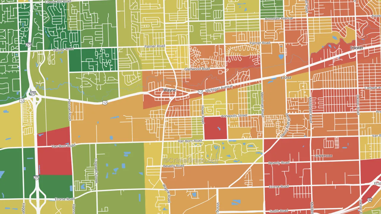 Wayne, MI Map of Robbery Rates