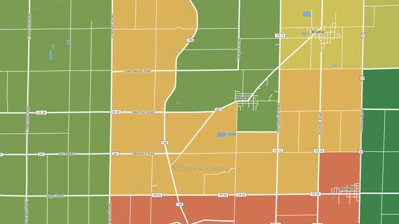 Wayne, OH Map of Robbery Rates