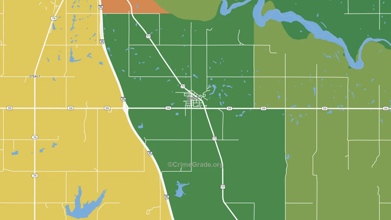 Wayne, OK Map of Robbery Rates