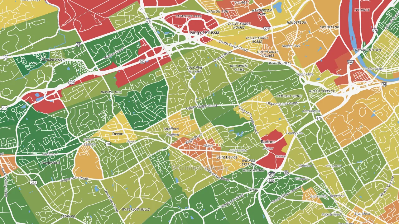 Wayne, PA Map of Robbery Rates