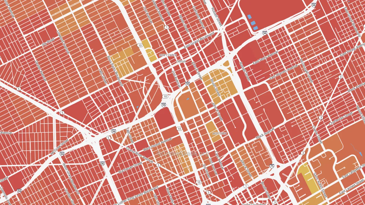 Wayne State, Detroit, MI Map of Robbery Rates