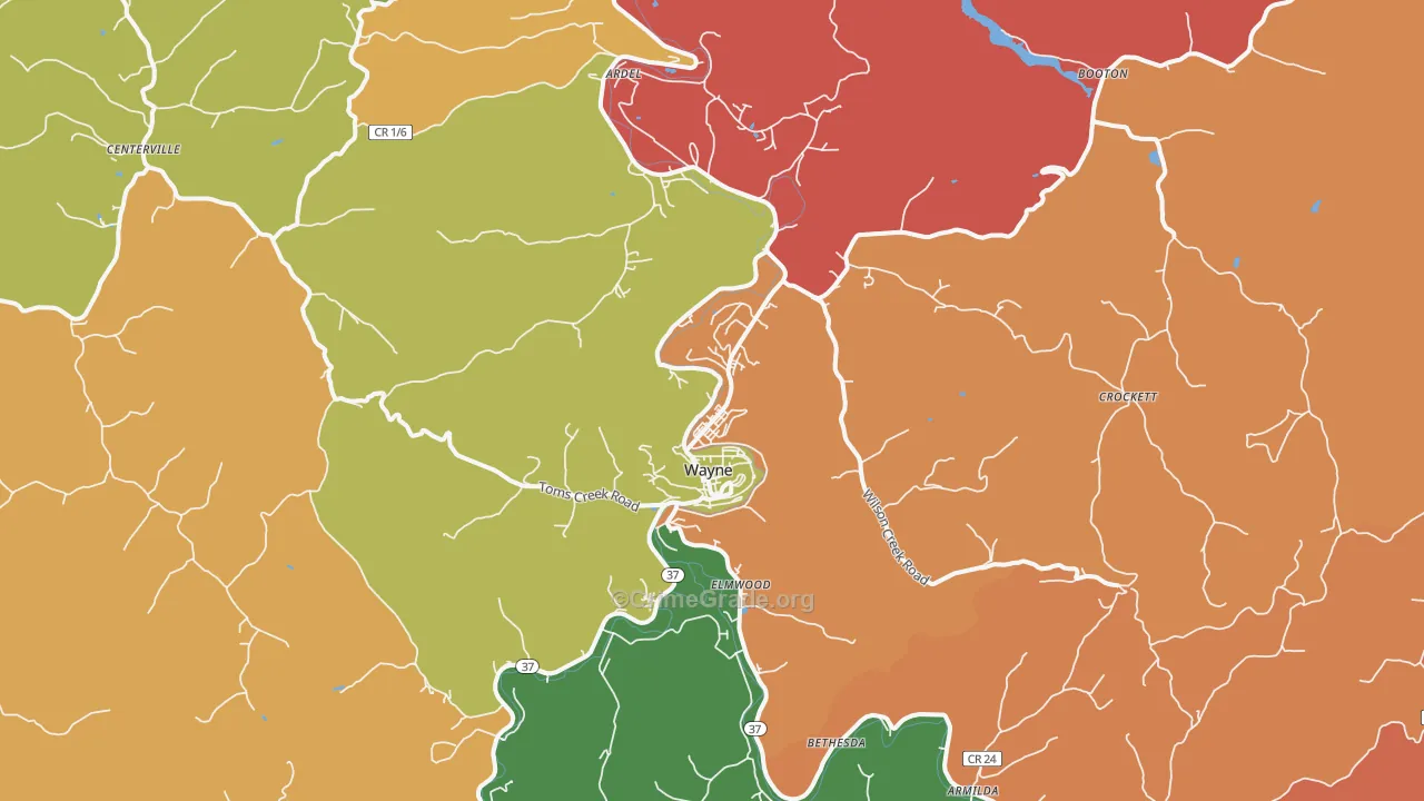 Wayne, WV Map of Robbery Rates