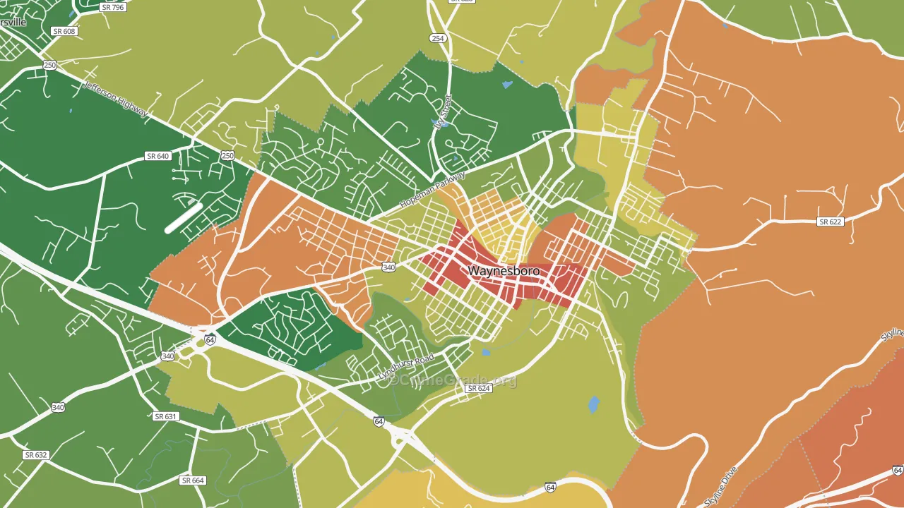 Waynesboro City, VA Map of Robbery Rates