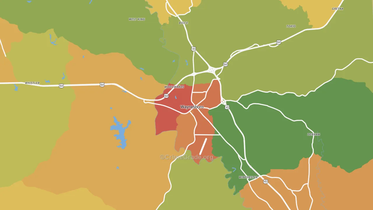 Waynesboro, MS Map of Robbery Rates