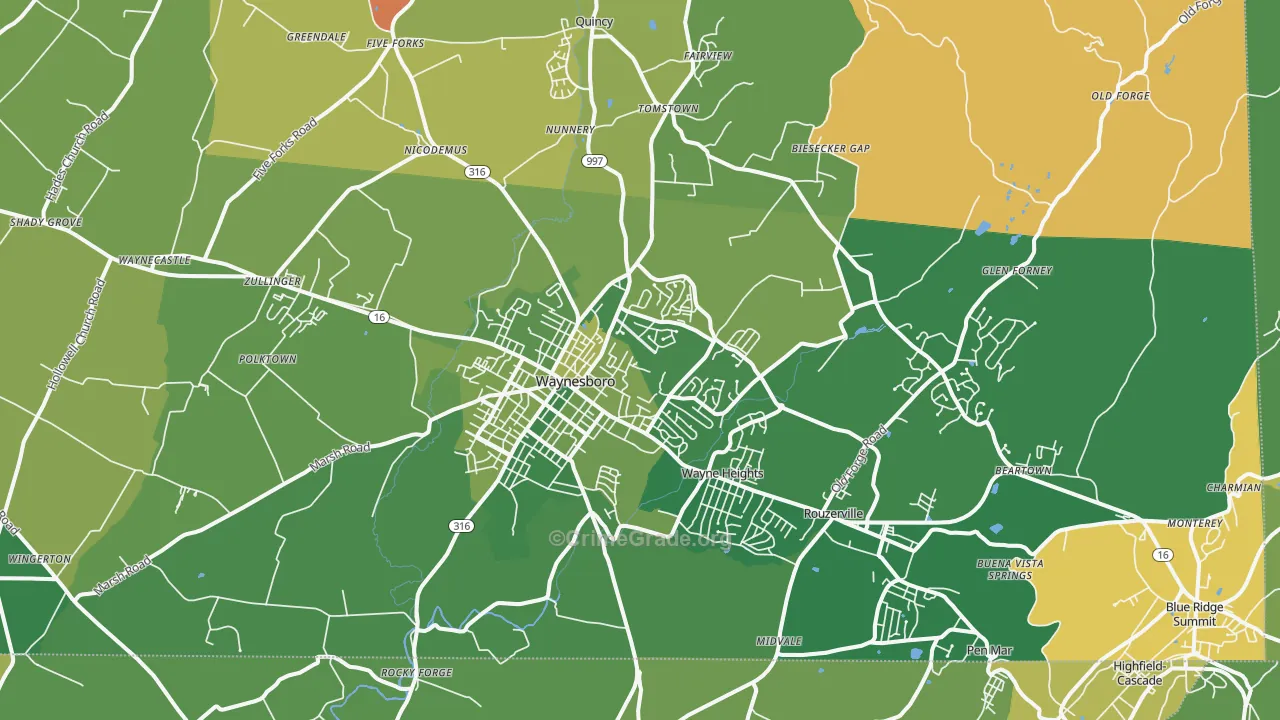 Waynesboro, PA Map of Robbery Rates