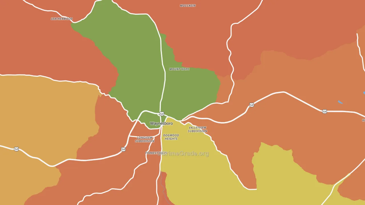 Waynesboro, TN Map of Robbery Rates