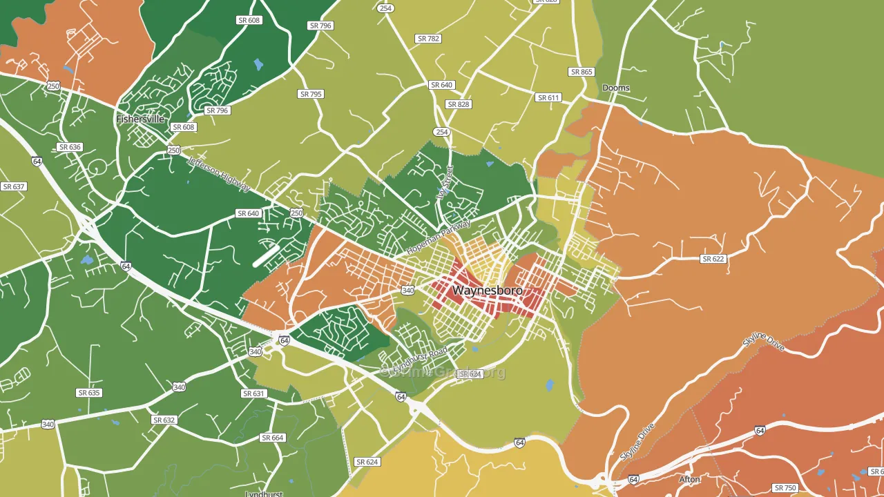 Waynesboro, VA Map of Robbery Rates