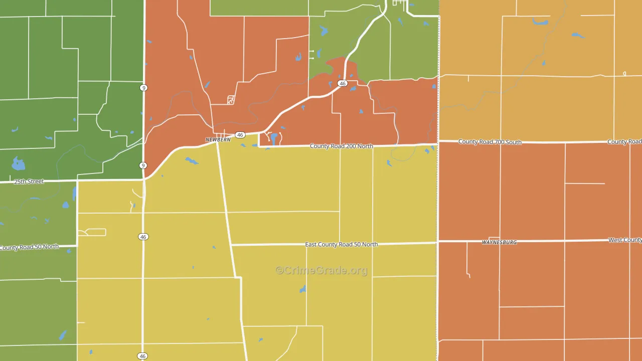Waynesburg, IN Map of Robbery Rates