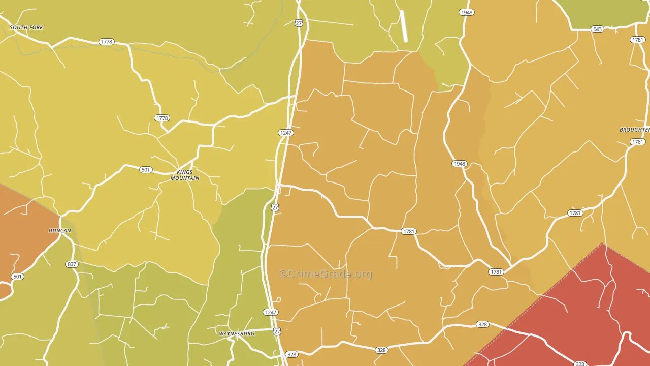 Waynesburg, KY Map of Robbery Rates