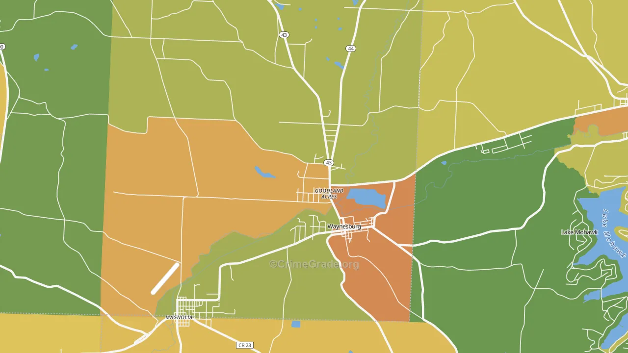 Waynesburg, OH Map of Robbery Rates