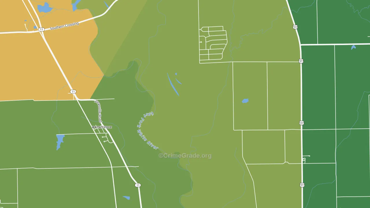 Waynesville, IN Map of Robbery Rates