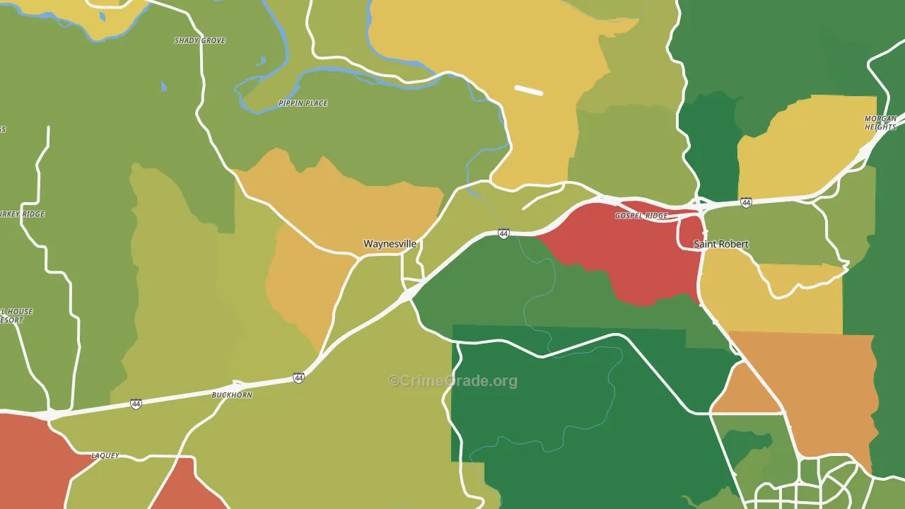 Waynesville, MO Map of Robbery Rates