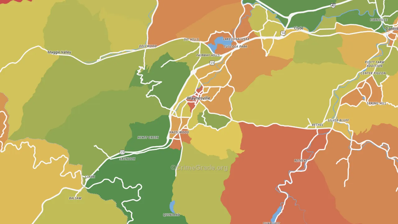 Waynesville, NC Map of Robbery Rates