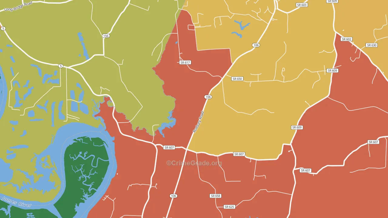 Wayside, VA Map of Robbery Rates